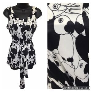 Vintage Parrot Print Slinky Belted Tank Top Sz S